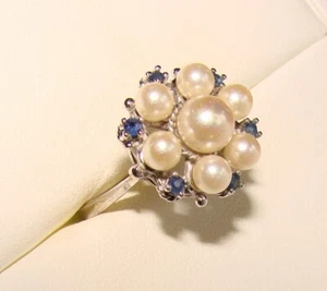 Ring aus 835 Silber, rhodiniert, Weiß-Gold-Optik, RG 16,5 mm, Perlen, Saphire - Bild 1 von 8