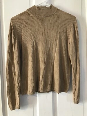 Blusa August de punto de seda para mujer XL cuello alto manga larga dorada, acanalada, clásica Foto 1 de 4