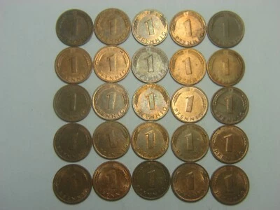 Alemania 1 Phenning 1950 - 1994 / 25 monedas / Foto 1 de 2