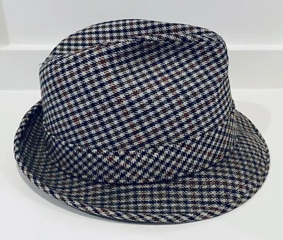 De colección Dobbs Fedora 6 1/2 Tweed Azul Marrón Pata de Gallo Sombrero de Lana Quinta Avenida Foto 1 de 4
