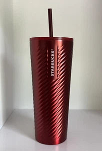 NEW Starbucks HOLIDAY 2022 Red Swirl Textured Stainless Steel Coffee Cup Tumbler - Picture 1 of 8
