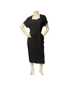 1940s Black Crepe dress Hannah Troy Sequin Formal Evening Cocktail Party 40s VTG - Picture 1 of 12