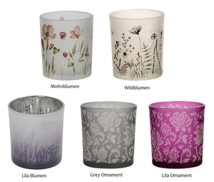 Glas Windlicht Teelichthalter ca. 7 x 8 cm mit Blumen Ornamenten - Picture 1 of 6