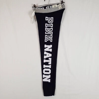Victorias Secret PINK Nation Logo Campus Leggings X-Small Black New With Flaws - Image 1 of 4