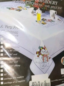 Tobin A Very Frosty Christmas Stamped Cross Stitch Embroidery Tablecloth 58x104 - Picture 1 of 4
