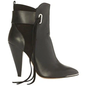 $750 IRO SPECTACULAR CONE HEEL LEATHER SUEDE 3-STRAND TIE DETAIL SEXY BOOTIE 40 - Picture 1 of 5