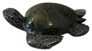 Hand Carved SEA TURTLE Figurine NATURAL MARBLE STONE Two Tone JEWELRY BOX 6.25" 