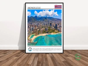 HONOLULU-Hawaii Travel Poster Print-Vacation-Gift Wall Art Decor (3) - Picture 1 of 3