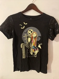 Disney Nightmare Before Christmas Black T-Shirt Youth Size XL 14-16 Sequin Top - Picture 1 of 10