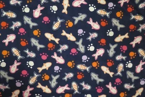 Pawprints & fish snuggle flannel fabric- 1 yard of material- FREE SHIPPING! - Picture 1 of 3