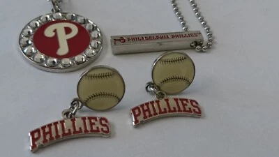 PHILADELPHIA PHILLIES MLB CHARM NECKLACE AND BAR NECKLACE & EARRINGS "NEW" - Image 1 of 4