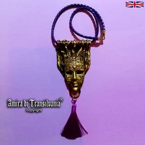 Pendant Necklace Golden Mask Venetian Charm Luxury Jewelry Face Talisman Amulets - Picture 1 of 24