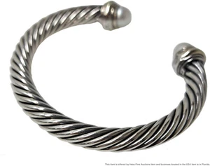 David Yurman 14K Gold Sterling Silver Pearl Heavy Bracelet with Cloth and Box - Picture 1 of 10