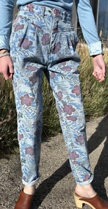 Vintage 70's Chardon Paris French High Waisted Floral Jeans XS/S - Picture 1 of 11