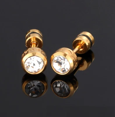 Hypoallergenic Surgical Steel Screw Back Body Piercing Titanium CZ Earrings PE31 - Image 1 of 3