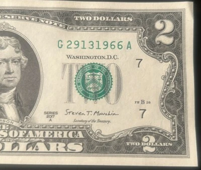 $2 Fancy Serial Number Trailing Birthday Year Note 1966 G29131966A Series 2017A - Image 1 of 3