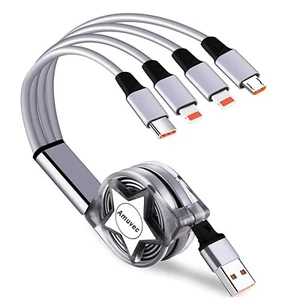 Multi 4 in 1 Charging Retractable Cable, 1M 3A Cord Type C USB Fast Charger - Picture 1 of 7