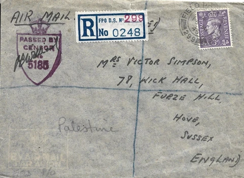 PALESTINE 1945 F.P.O. COVER TO UK Cover
