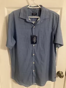 Chaps Blue Plaid Men Button Down Shirt Short Sleeve Collard Size Medium New NWT - Picture 1 of 9