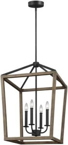Feiss F3191/4WOW/AF Gannet 18" Weathered Oak Wood & Antique Forged Chandelier - Picture 1 of 1