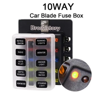 10Way Blade Fuse Holder Block Boat Fuse Box Holder with LED Indicator Fuse Block - Picture 1 of 13