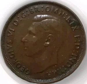 UK 1938 One Penny Bronze Coin-King George VI Glossy Brown w/Luster Light Wear - Picture 1 of 7