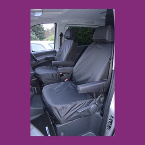 Par de fundas de asiento delanteras negras impermeables para furgoneta Mercedes Vito 2003-2015 a medida - Imagen 1 de 2
