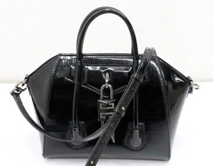 Givenchy Antigona Lock Mini Black Patent Leather Top Handle Bag w/Shoulder Strap - Picture 1 of 24