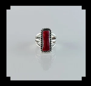 Handgefertigter Sterling und Koralle Ring Größe 7 - Bild 1 von 6