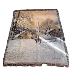 Jess Hager Kunst Winter Mohawk Wandteppich Überwurf Decke Gewebt Fransen Made in USA Neu - Bild 1 von 4