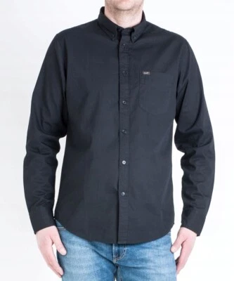 LEE BUTTON DOWN LONG SLEEVE PLAIN SHIRT BLACK - MENS SIZE S - RRP £49.99 - ROCK - Image 1 of 4