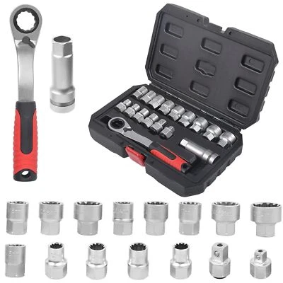 Socket Set Metric Go-thru 17 Pcs 3/8" 1/2" Adaptors Ratchet Go Through 10-24 mm - Image 1 of 4