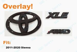 3PCS Gloss Black Rear Toyota Logo XLE AWD OVERLAY Emblem Fit 2011-2020 Sienna