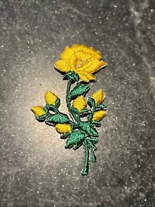 Vtg Yellow Rose Patch 3” Iron On Appliqué Embroidered Hat Jacket Bag Accent - Picture 1 of 4