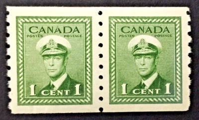 Canada 1943 KGVI War Issue Coil pair Sc#263 MNH OG VF perf 8 vert - Image 1 of 2