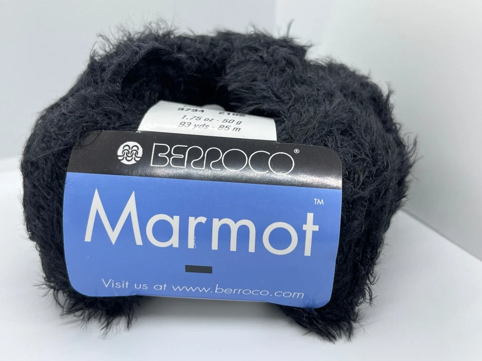 Berroco Marmot Yarn #3734 Jet Black Fur-Like Nylon 50gr 93yds faux fur - Image 1 of 4