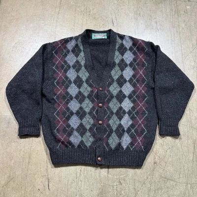 Shannon Traders Ireland 100% Pure New Wool Argyle Cardigan Sweater Men's Large - Image 1 of 4