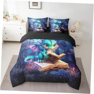 Cartoon Dragon Bedding Set,Mysterious Jungle Moon Night Twin Comforter Set - Picture 1 of 8