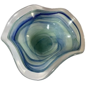 Murano Kunstglas Faltschale Handmade in Italy klar blau grün neu mit Etikett - Bild 1 von 11