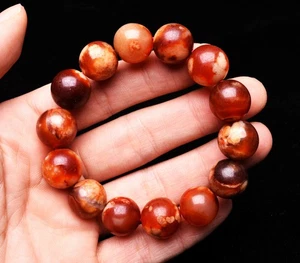 Armband 14,5 mm Natürliche Orange Kirschblüte Achat Quarz Kristall Perlen - Bild 1 von 6