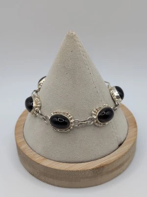 Brazalete de tenis ajustable vintage de plata esterlina de cuarzo ahumado genuino Foto 1 de 4