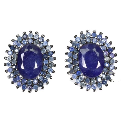 Pendientes de plata de ley 925 ovalados zafiro azul 7x5 mm zafiro piedras preciosas joyería Foto 1 de 4