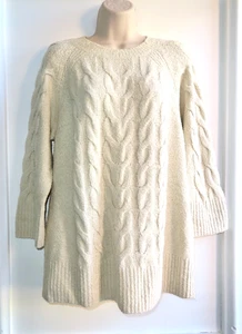 Suéter Pullover J. Jill Mezcla Algodón Mangas 3/4 Punto Cable, Marfil, M Alto - Imagen 1 de 3