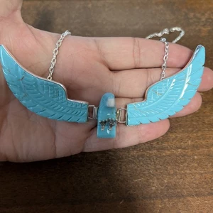 Collar Águila Voladora Navajo Nativa Turquesa Ben Livingston XL 5 1/2" Zuni #C - Imagen 1 de 16