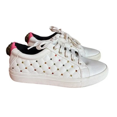 Kurt Geiger Bejeweled Rainbow Crystal Quilted Leather Sneakers size 37/4  US 7 - Image 1 of 4