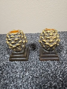 Pinecone Style Tabletop Candle Holders Set Of Two Brass Finish Vintage - Picture 1 of 15