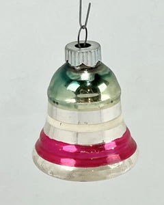 Vintage Shiny Brite Red White Blue Striped Mini Bell Glass Christmas Ornament - Picture 1 of 7