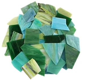 Green Mixed Stained Glass Scrap Pieces Sheets, Glass Mosaic Tiles for Art Cra... - Picture 1 of 6