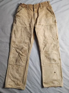 Carhartt Double Knee Canvas Pants Mens Size 28x27 Brown Workwear B01 BRN USA - Picture 1 of 11