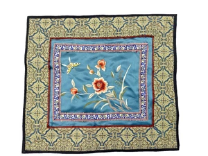 Arazzo ricamo seta cinese vintage farfalla fiori pannello 10" x 11,5" - Foto 1 di 7